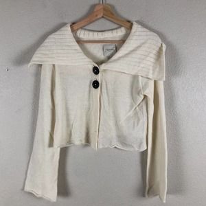 Norsah Cardigan Sweater Cream Wool Shawl Collar Crop Casual Women Medium Large